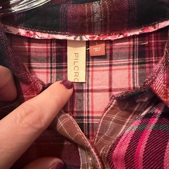 Pilcro Pink and Brown Plaid Button Down Flannel Shirt - Picture 3 of 4